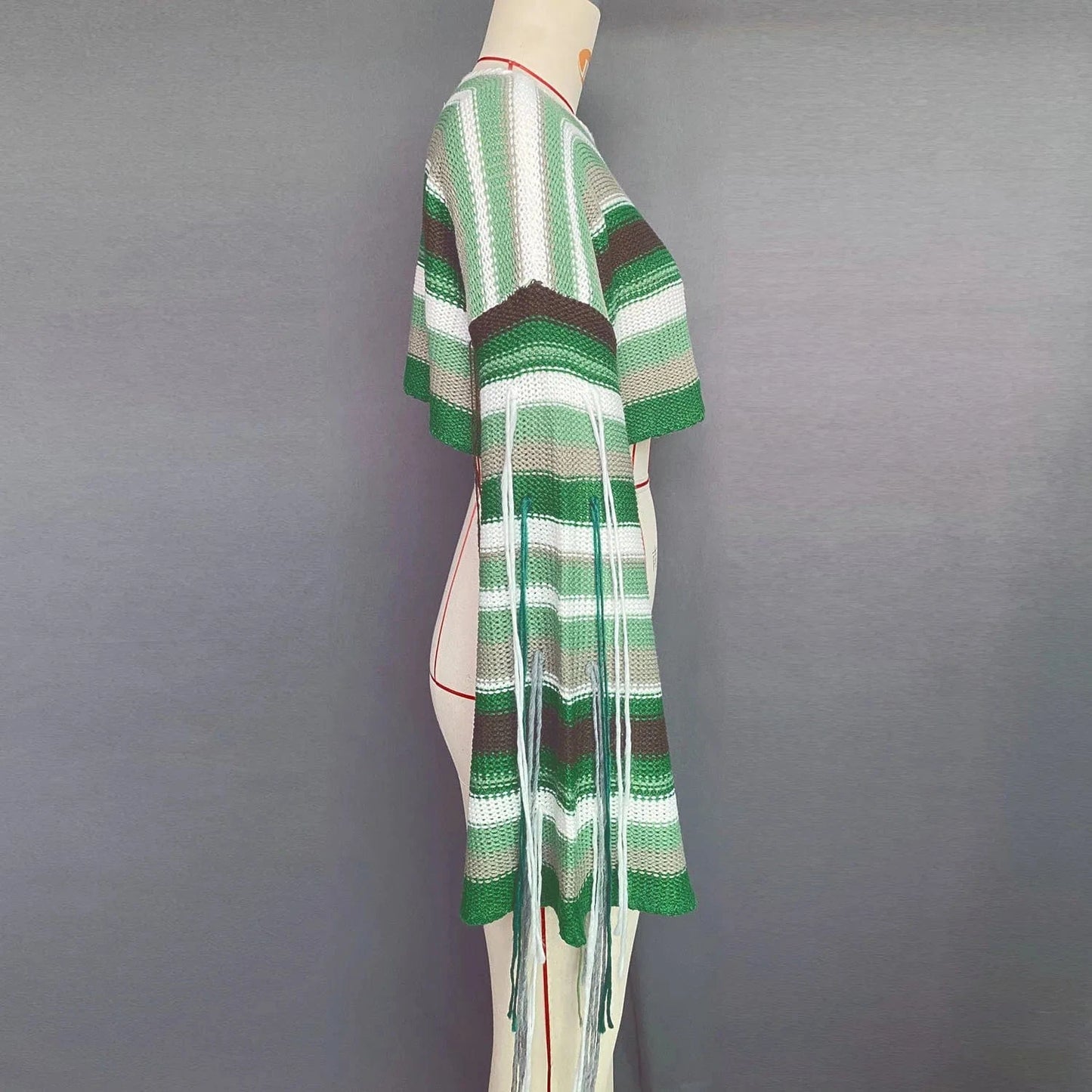 GX21078 New Women Knitted Blouse Long Sleeve Tops Sweater Autumn Winter Women Casual Cropped Tassel Color Patchwork Sweater