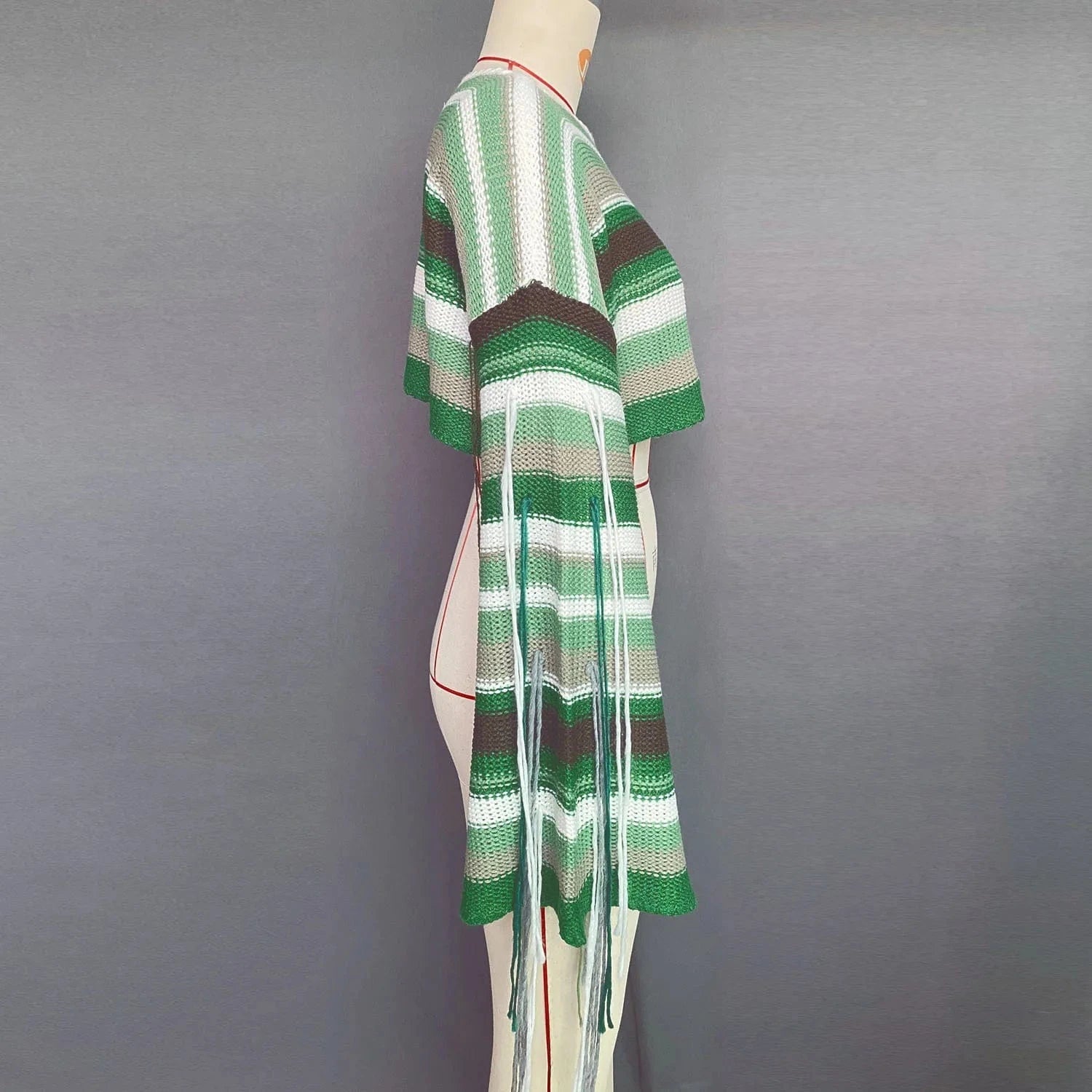 GX21078 New Women Knitted Blouse Long Sleeve Tops Sweater Autumn Winter Women Casual Cropped Tassel Color Patchwork Sweater