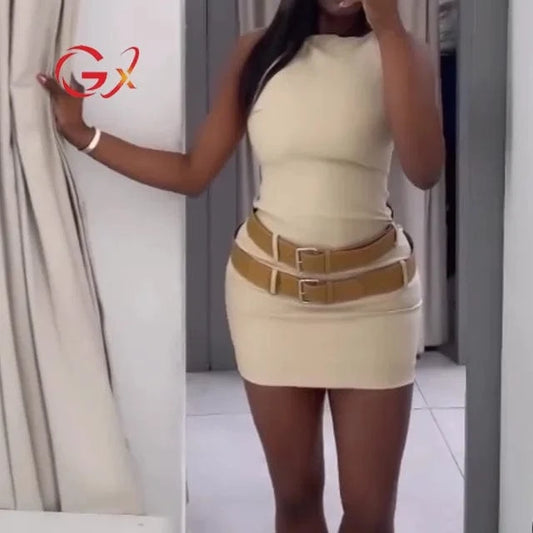GX2310 Fashion 2024 Sleeveless Belt Patchwork Mini Dress Women Summer Clothing Boutique Unique Elegant Dresses