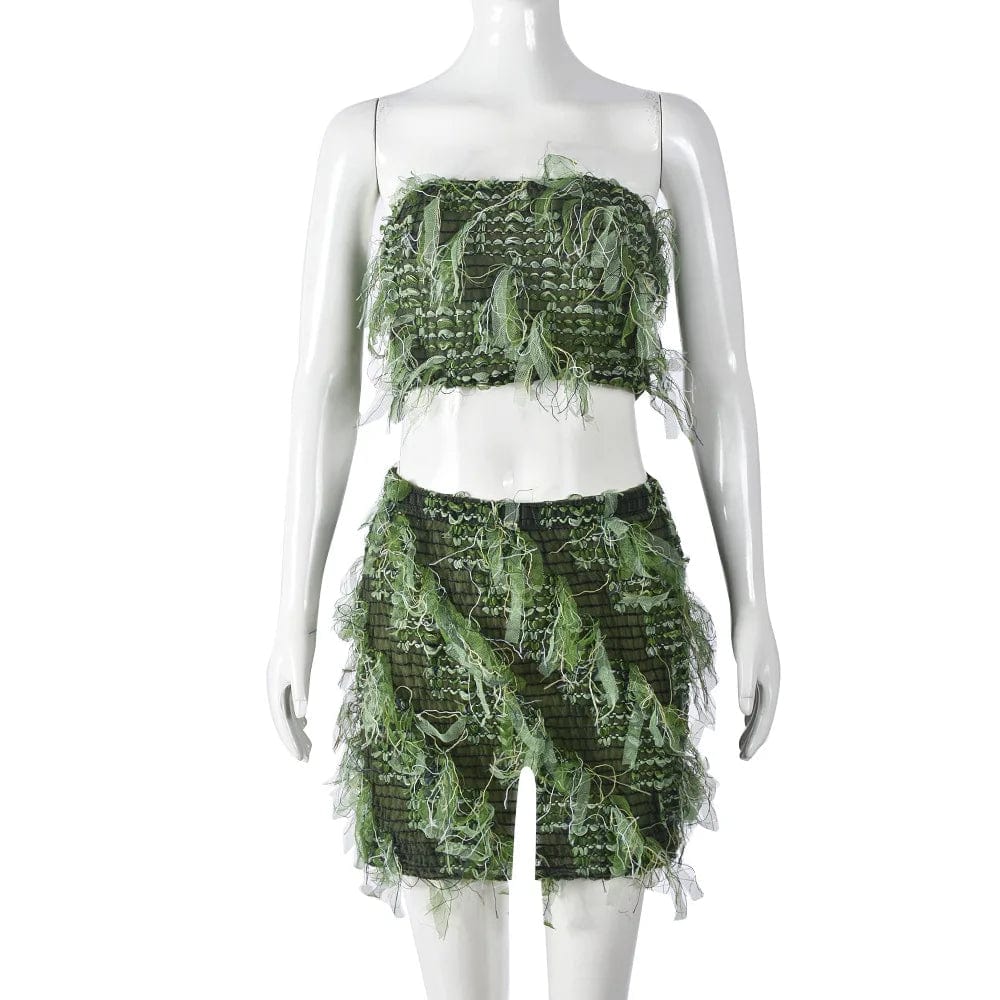 GX31647 Fashion 2024 Summer Street Wear Female Outfits Sleeveless Cropped Tube Top and Fuzzy Shorts Women 2 Piece Set