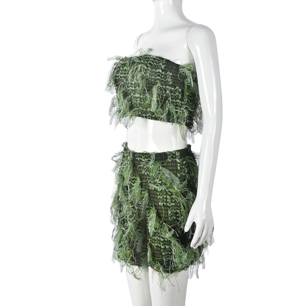 GX31647 Fashion 2024 Summer Street Wear Female Outfits Sleeveless Cropped Tube Top and Fuzzy Shorts Women 2 Piece Set