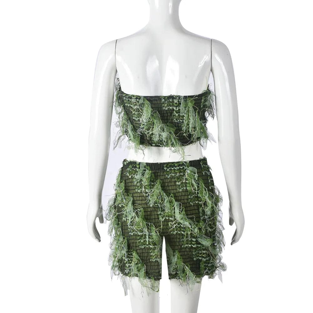 GX31647 Fashion 2024 Summer Street Wear Female Outfits Sleeveless Cropped Tube Top and Fuzzy Shorts Women 2 Piece Set