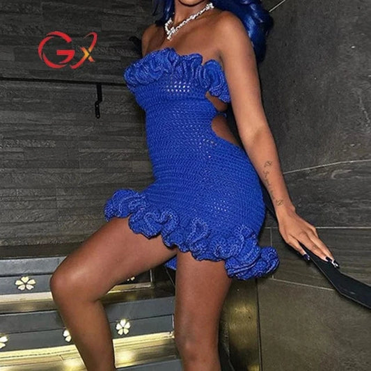 GX43101 Fashion 2024 Summer Women's New Arrival Party Knitted Party Tube Mini Dresses Elegant Evening Unique Ruffle Dress