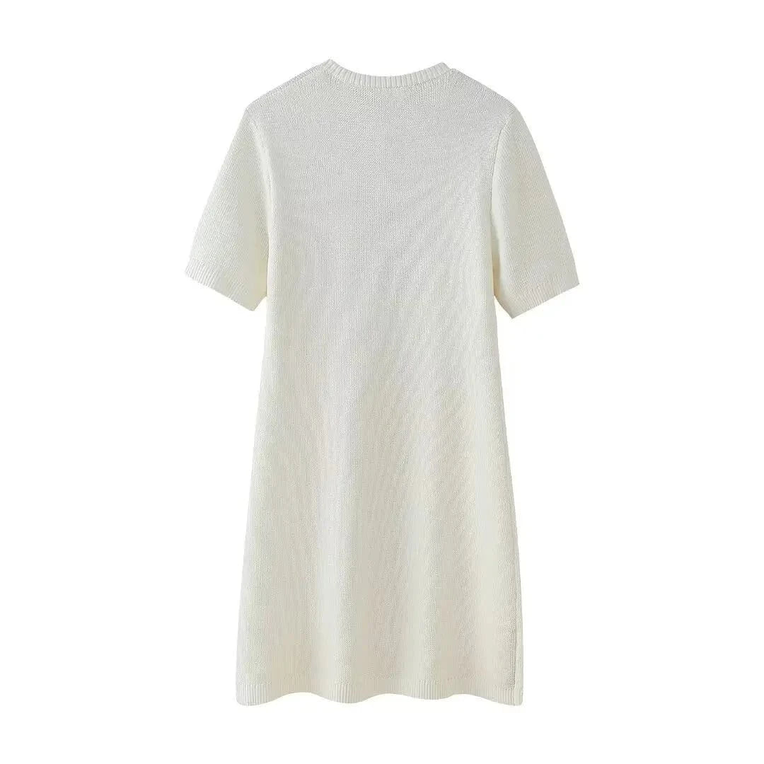 GX5021 Summer 2024 Elegant Women Clothing Vendor Short Sleeve Knitted Dresses Fashion Sexy O-Neck Style Party Evening Mini Dress