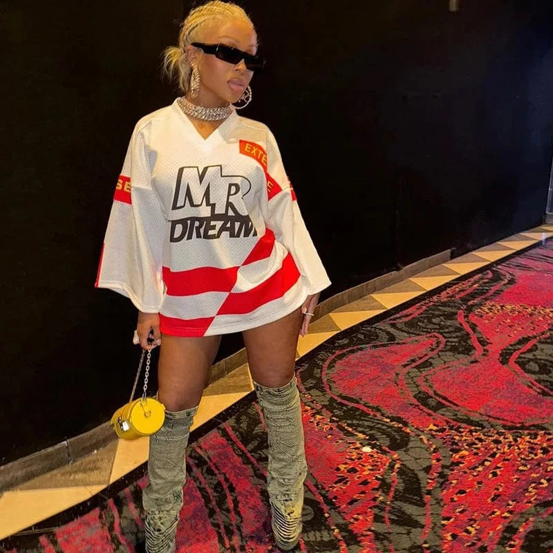 GX5079 Fashion 2024 Street Wear Clothing Boutique Long Flare Sleeve Letter Print Tops Ladies V-neck Sport Sweatshirt Women
