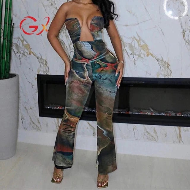 GX6954 Boutique 2024 summer lady street wear one piece party sexy irregular sleeveless ladies tube hollow out jumpsuits women