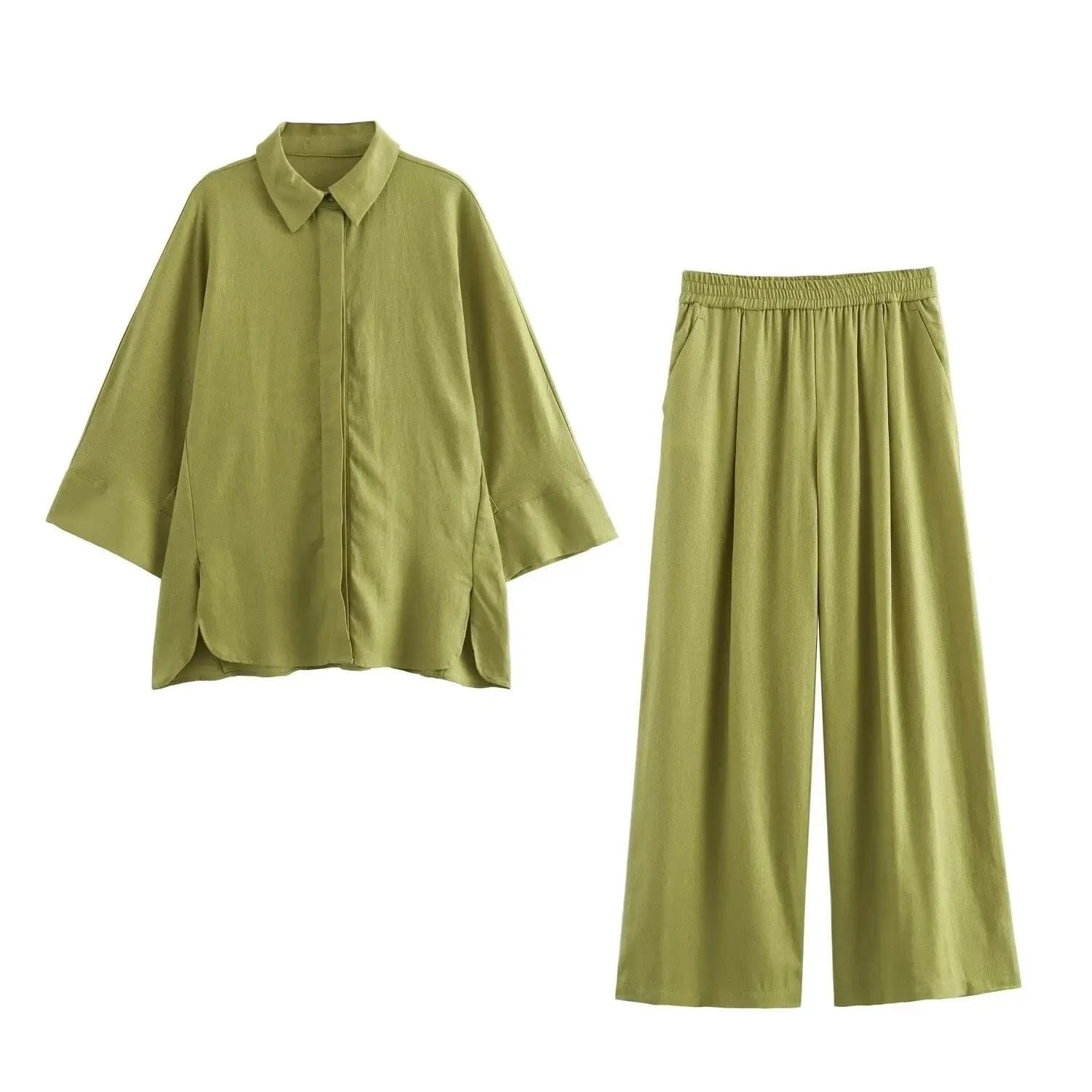 GX7045 Fashion 2024 Good Quality Street Wear Female Lounger Outfit Half Sleeve Shirt and Wide Leg Pant 2 Piece Women Set