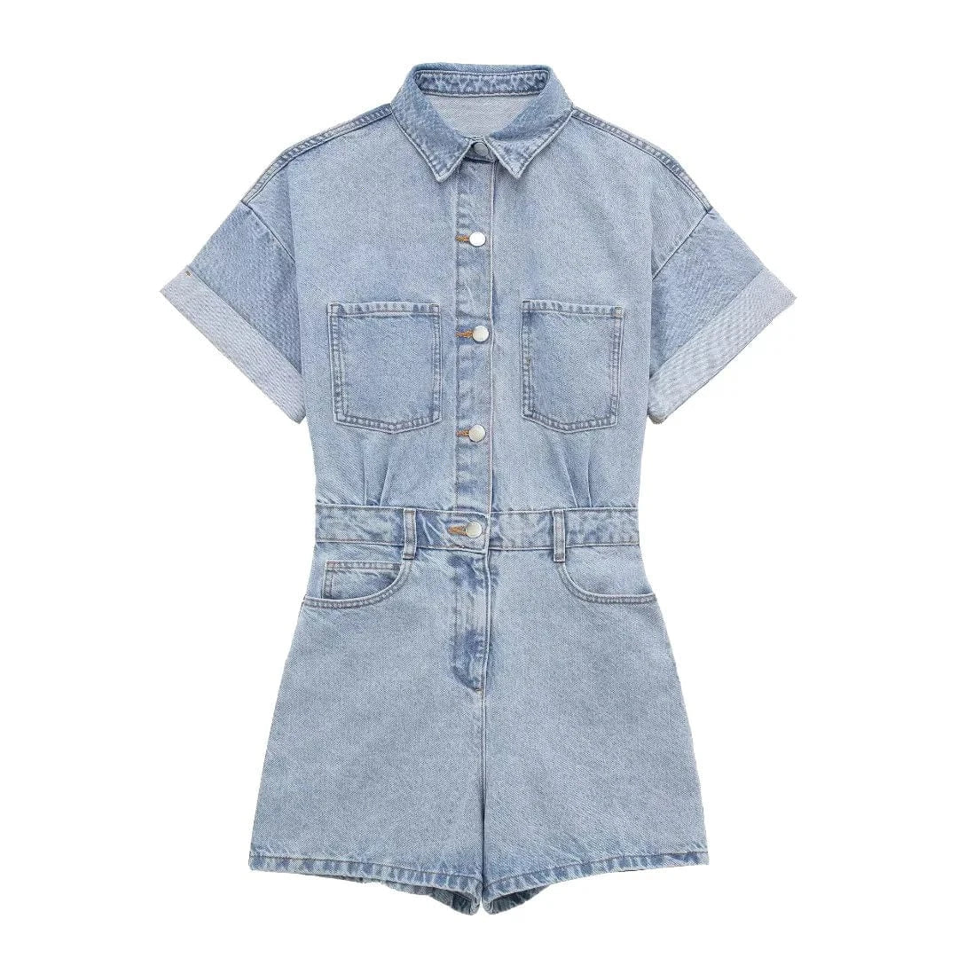GX7147 Women's summer new street wear sexy jeans bodysuit playsuit ladies sexy short sleeve one piece elegant denim jumpsuit