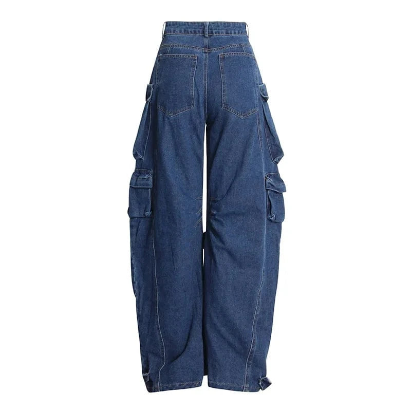 GX8294 Wholesale Fashion Ladies Jeans Women's Straight Hip-Hop Multi-Pocket Cargo Denim Pant