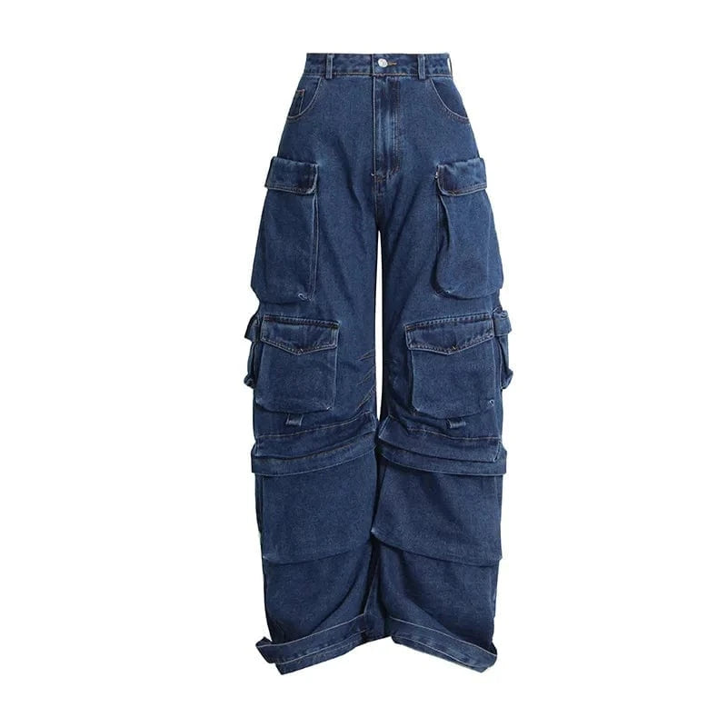 GX8294 Wholesale Fashion Ladies Jeans Women's Straight Hip-Hop Multi-Pocket Cargo Denim Pant