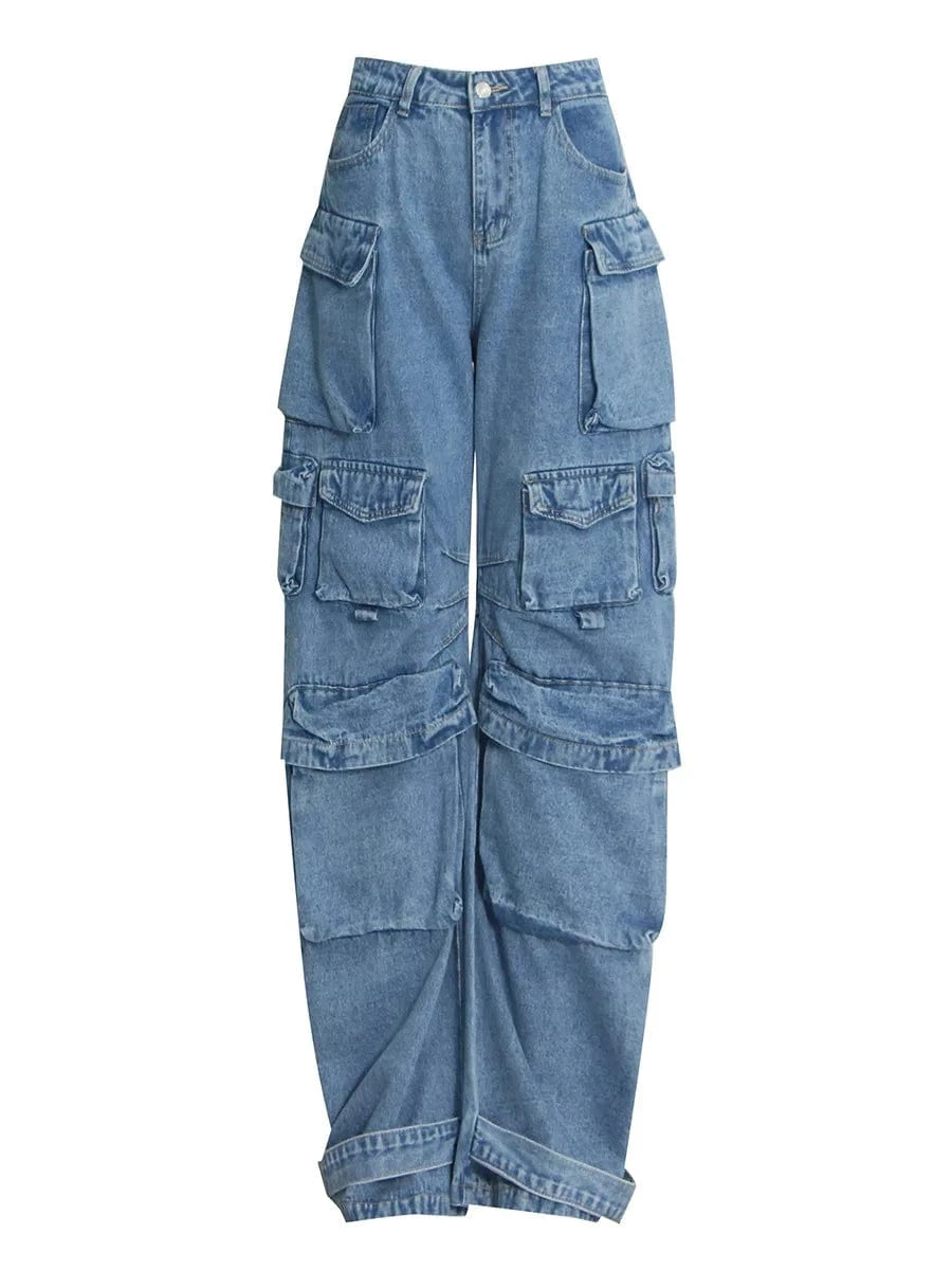 GX8294 Wholesale Fashion Ladies Jeans Women's Straight Hip-Hop Multi-Pocket Cargo Denim Pant