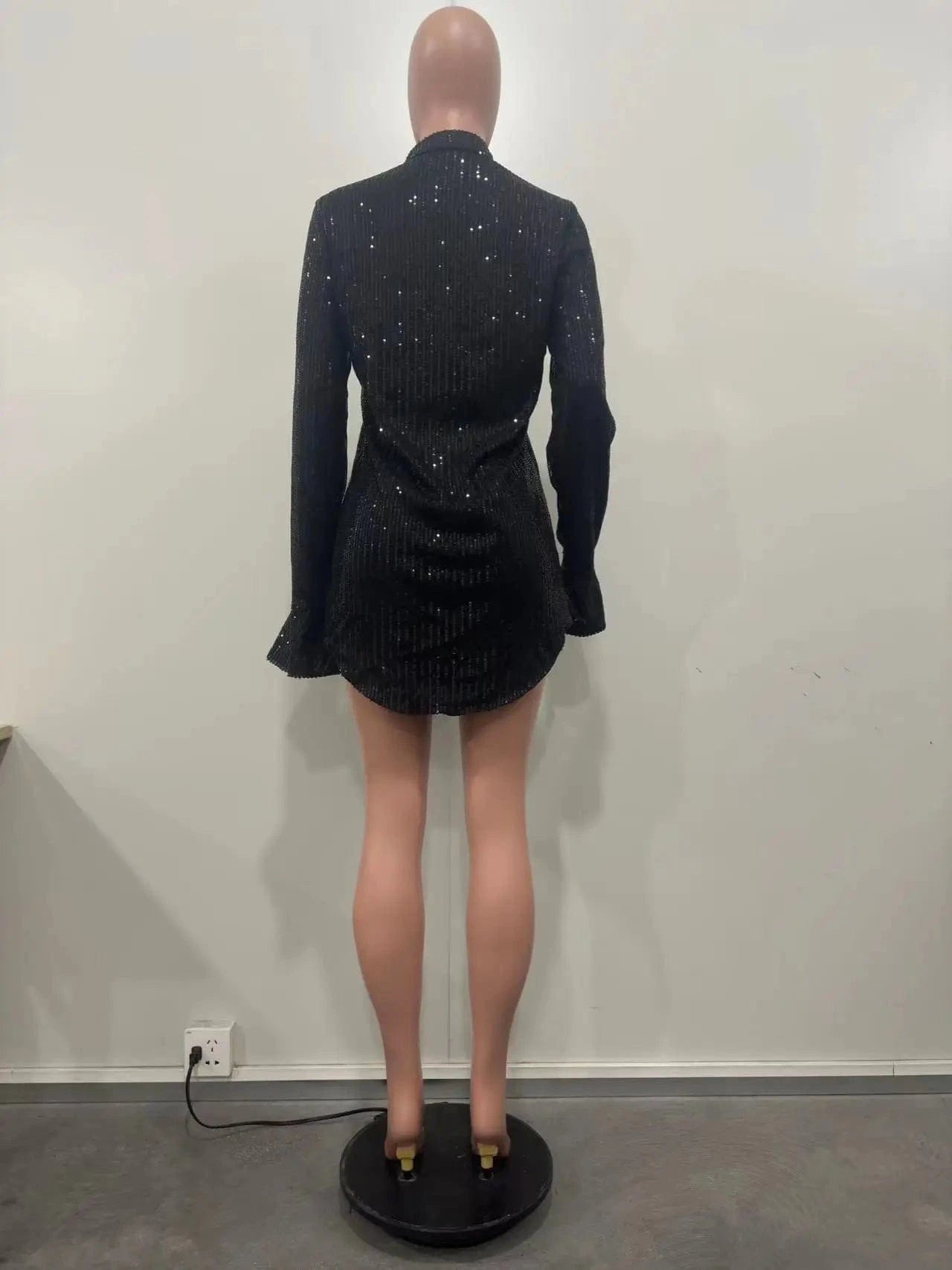 GX8657 Fashion 2024 Elegant Long Sleeve Casual Sequin Dresses Spring Long Flare Sleeve Shirt Dress