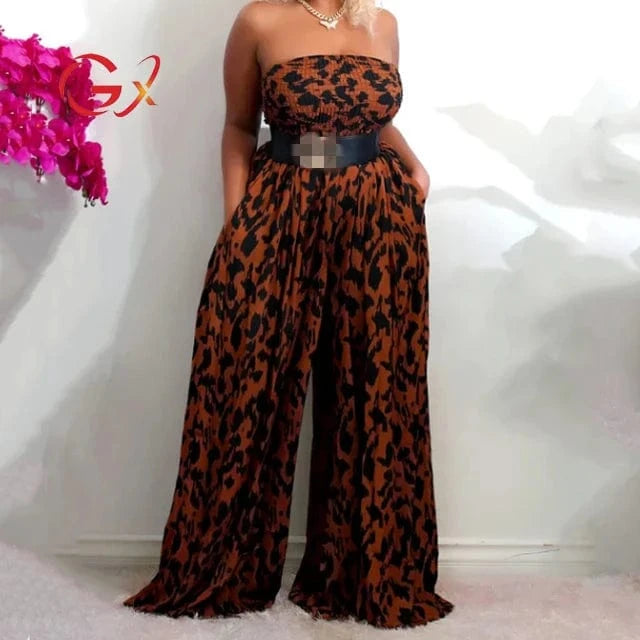GX9492 Fashion 2024 women clothes vendor fashion sleeveless one piece printed wide-leg tube sexy jumpsuit