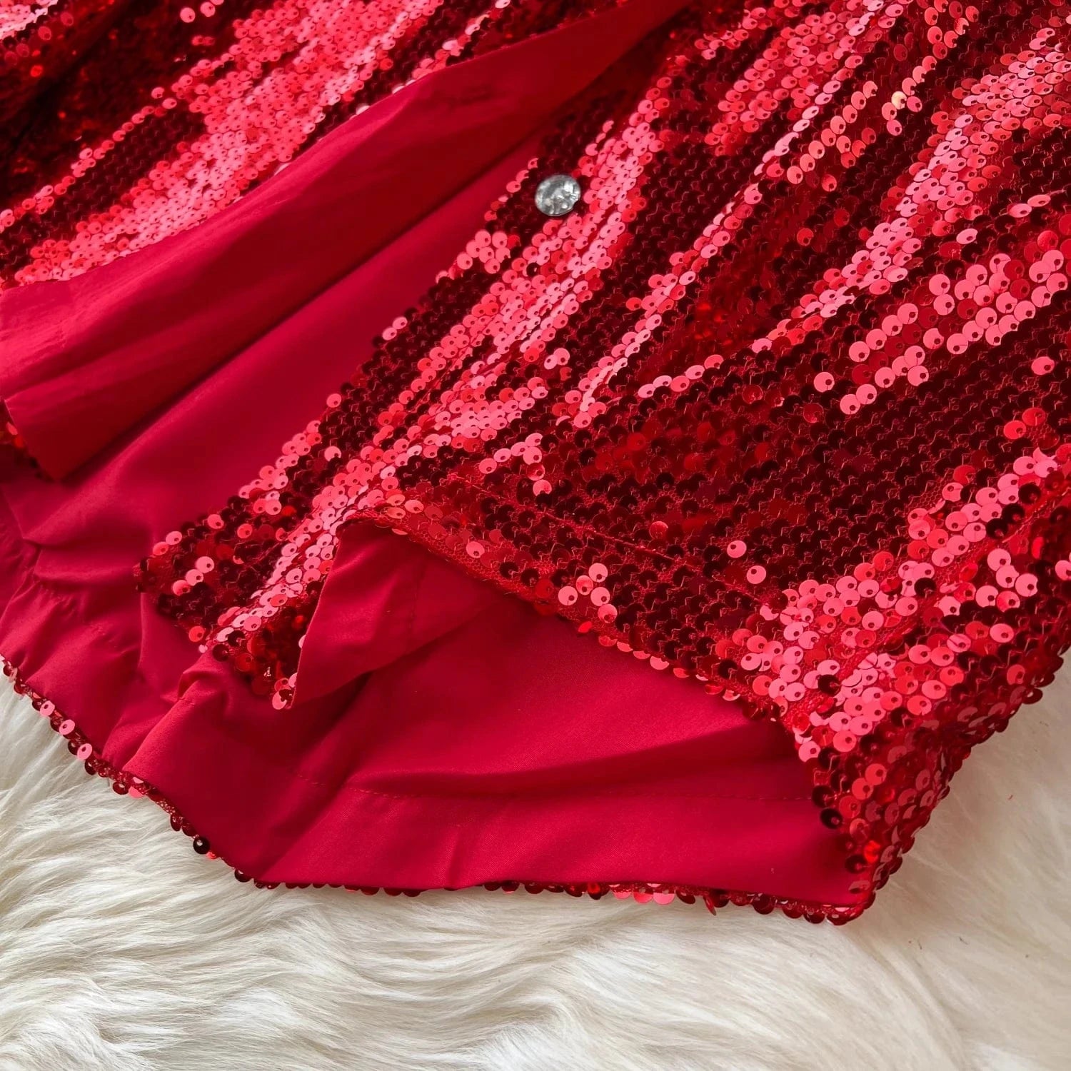 GX9524 New Arrival 2024 Spring Fashion Lady Street Wear Long Sleeve Bling Sequin Shirt and Wide Leg Pant 2 Piece Set Women