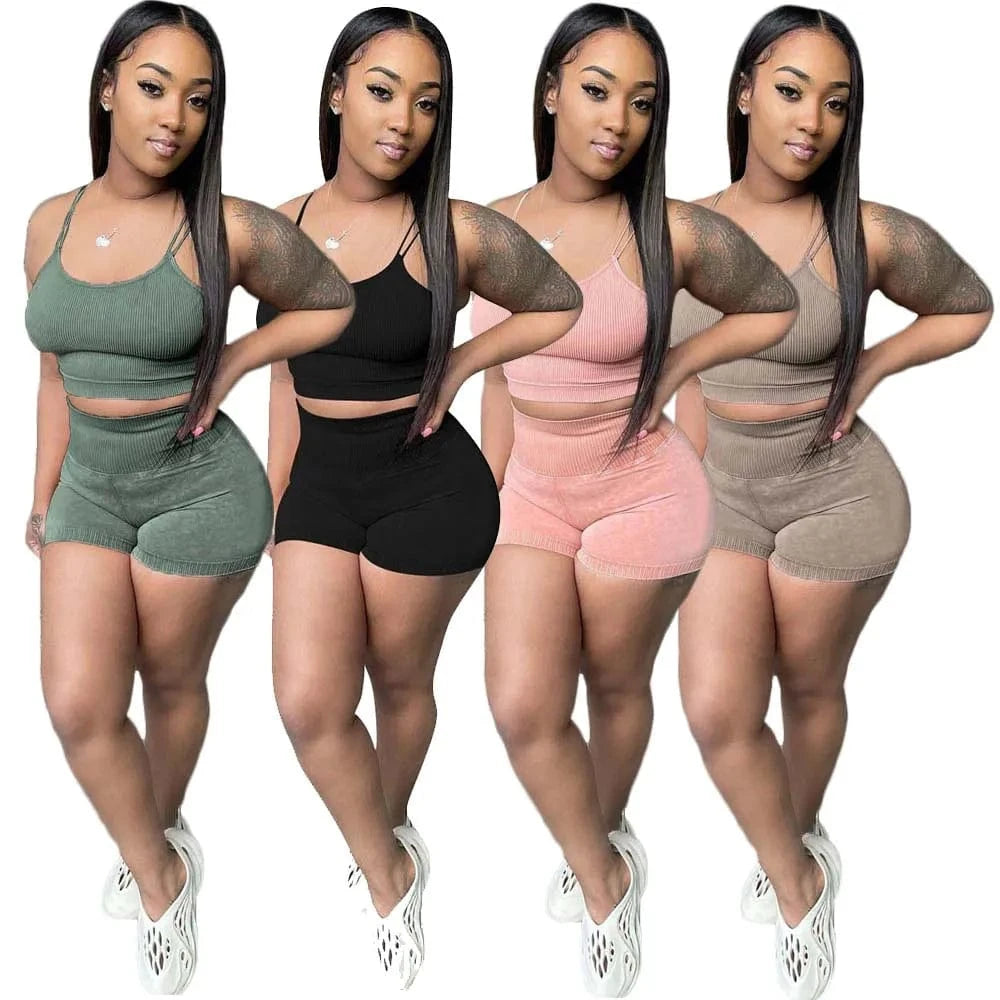 Gym Fitness 2 Piece Sets Shorts for Women Sets Ladies Shorts and Top Set Women Athletic Jogger Suit Biker Shorts Outfits