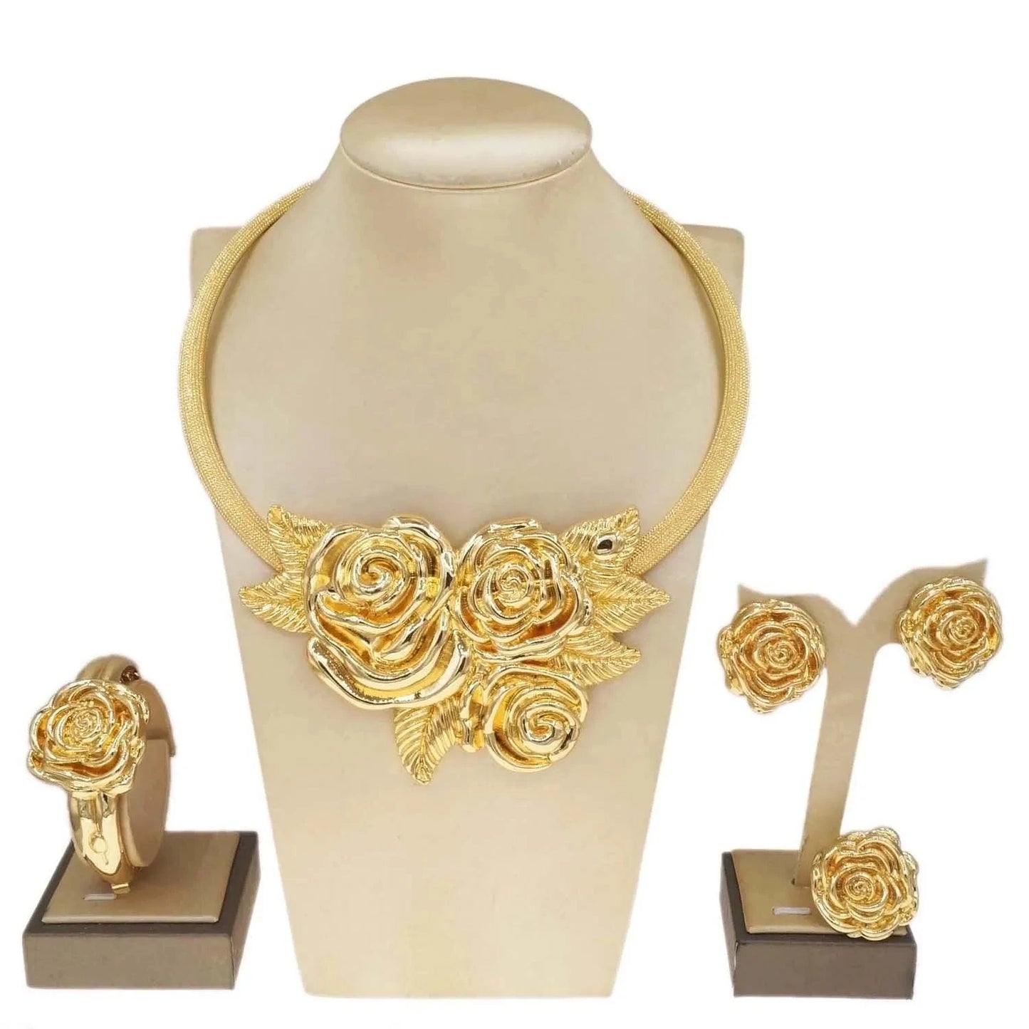 H00743 High Quality Wholesale Price Silver African Jewelry Rose Design Italian Jewelry Set 925 Silver Plated Necklace Set For Women