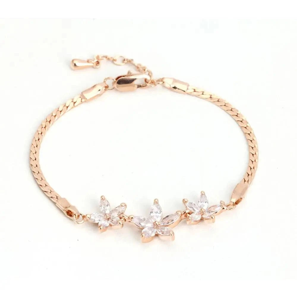 H023 Top Quality Three Multicolour Flower Rose Gold Color Bracelet For Women Girl  Crystals Fashion Jewelry Wholesale H019-M