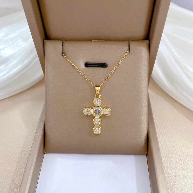 H107 New Temperamental Dainty Cross Necklace Versatile Titanium Steel Necklace Trendy Women'S Jewelry Necklace