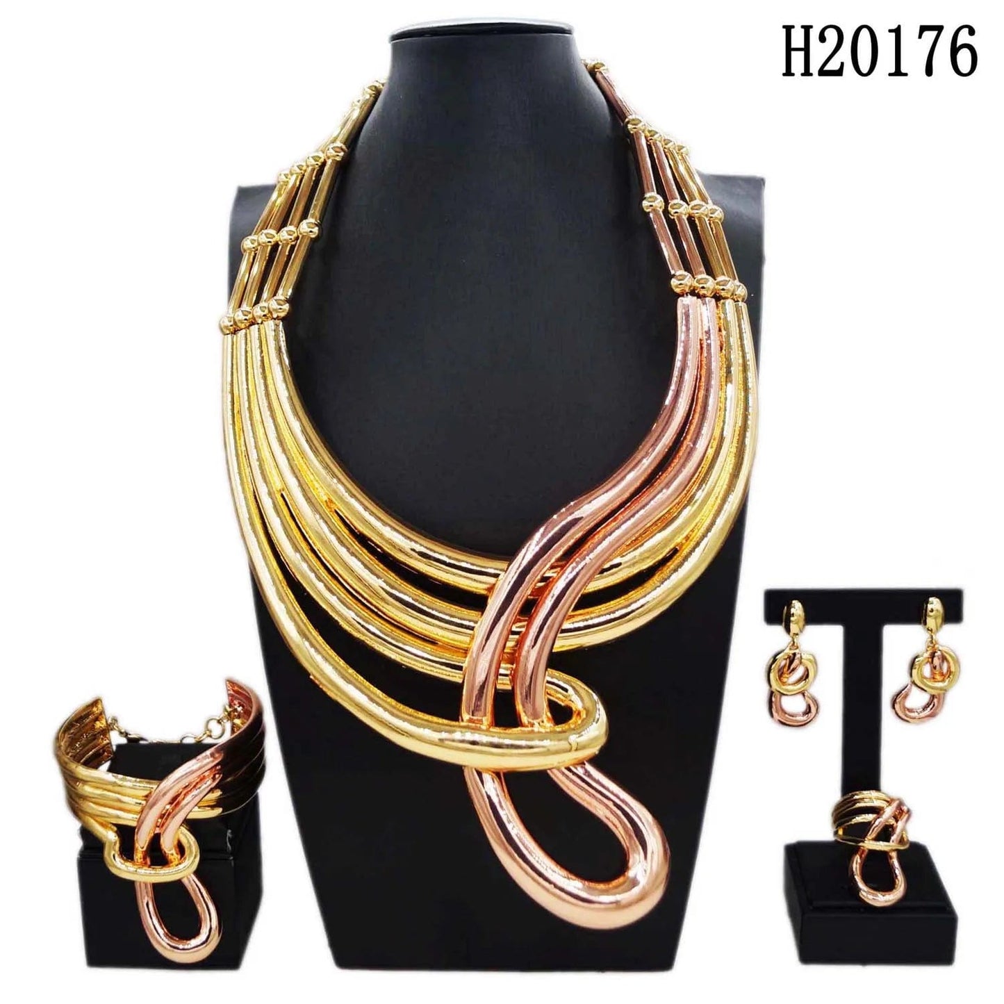 H20176 Fashion 24 k Gold Plated Bracelet Necklace Jewelry Set African Jewelry For Women 2 Tones Gold And Silver Jewelry Necklace Sets