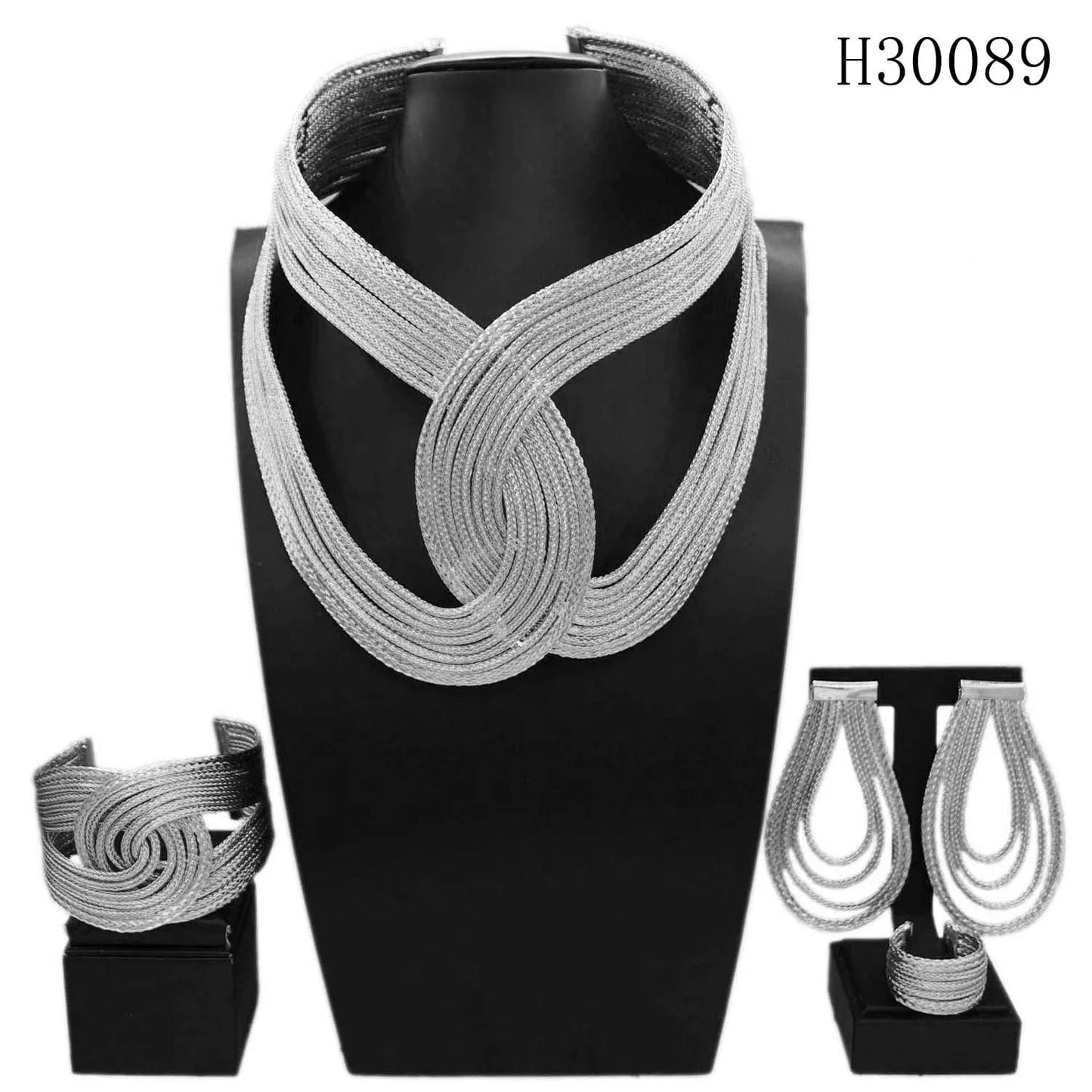 H30089 High Quality Brazilian Jewelry Set 925 Silver Plated African Jewelry For Women 4 Pieces Necklace Earrings Ring Bangle Set Jewels