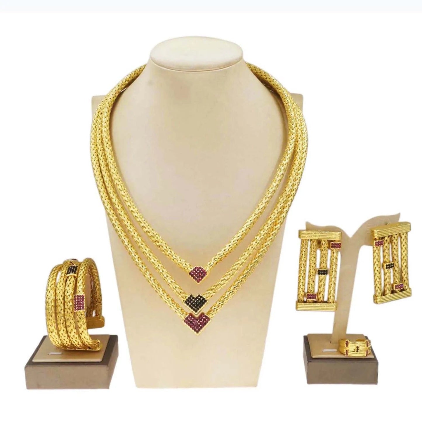 H50053 Fashion 24 K Gold Plated Jewelry Set Fancy Wholesale Jewelry sets Brazilian Gold Plated Jewelry For Women Necklace Set Earrings