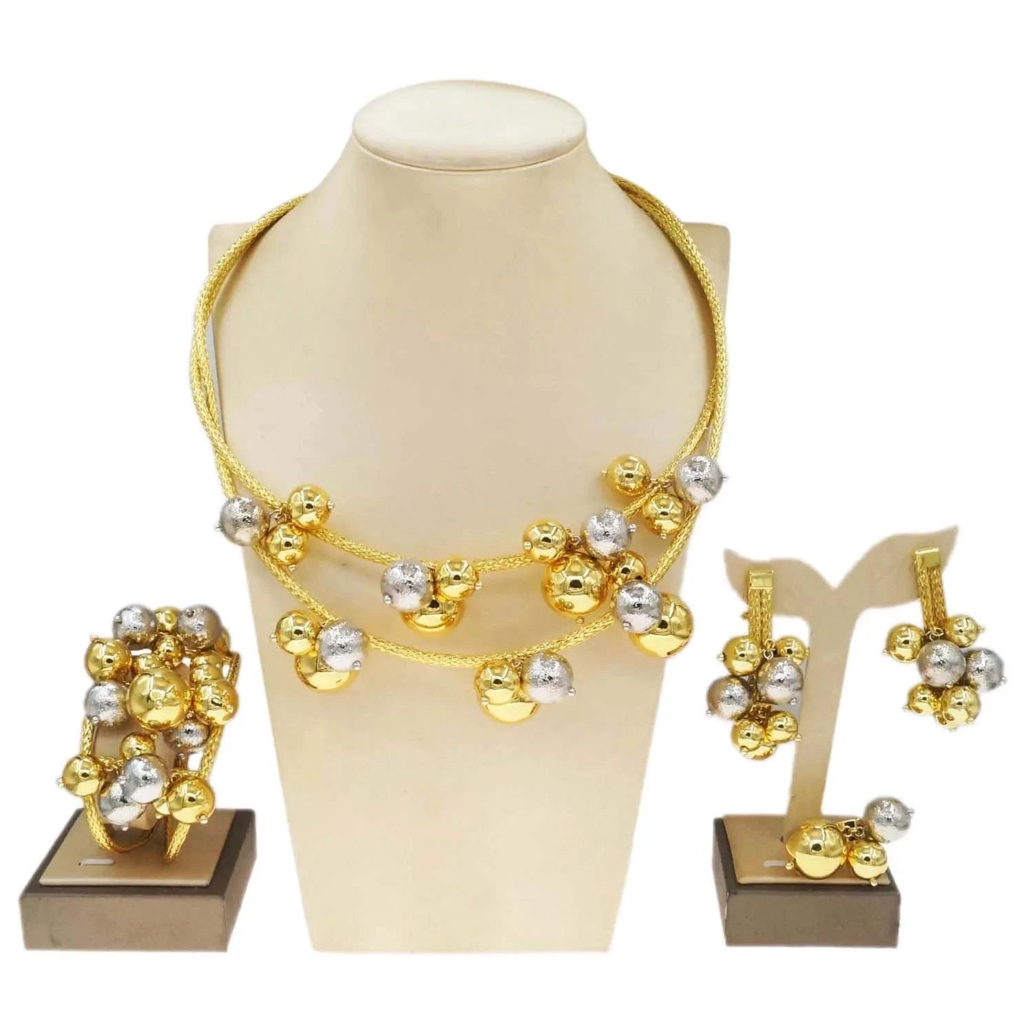 H50059 High Quality Brazilian Jewelry Set Factory Direct Supply Necklace Set Jewelry 24 k Gold Plated  Ball design Jewelry Earrings