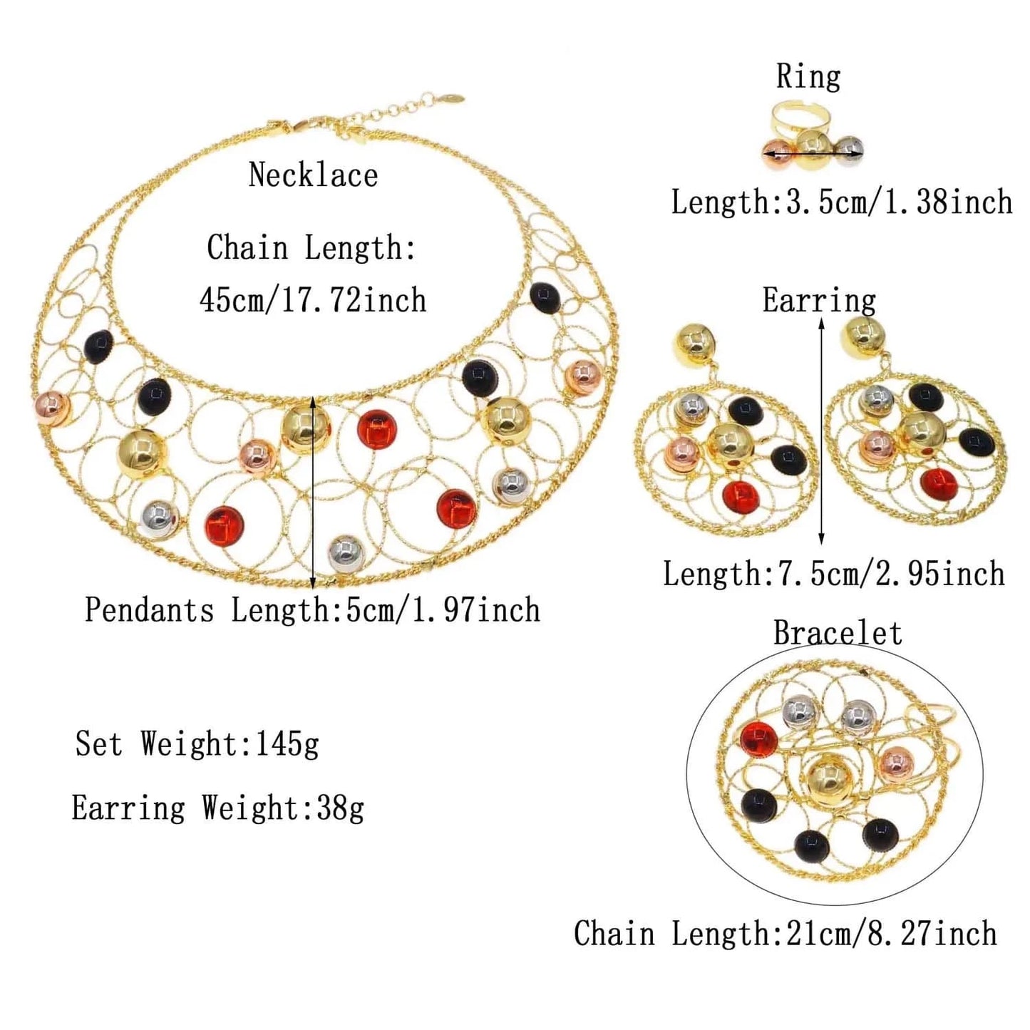 H50065 New Brazilian Jewelry Accessories High Quality Colorful Ball design Jewelry Set 24 K Gold Plated Jewelry For Women