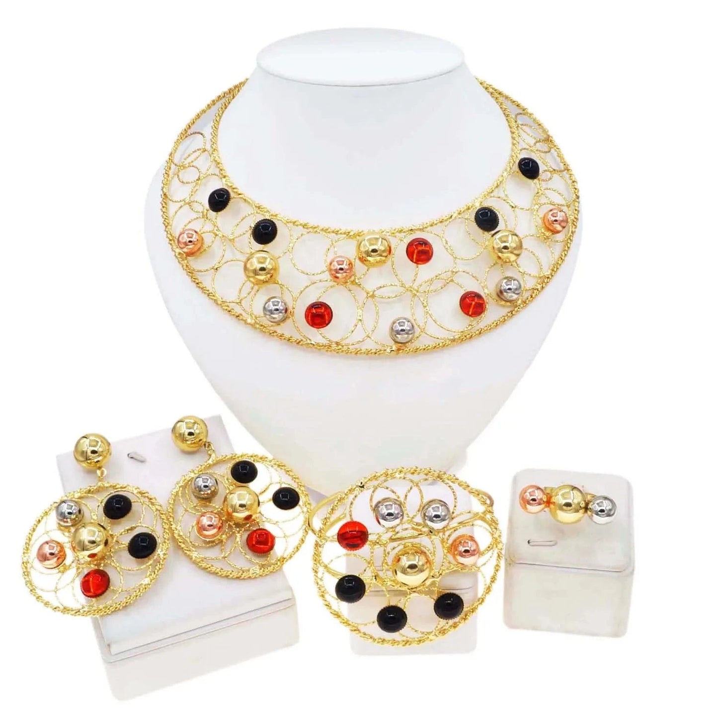H50065 New Brazilian Jewelry Accessories High Quality Colorful Ball design Jewelry Set 24 K Gold Plated Jewelry For Women