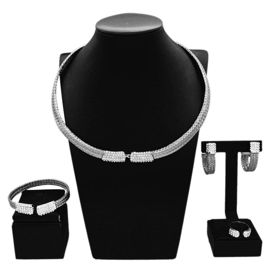 H50075 925 Silver Gold Plated Choker Jewelry Sets  Fashion Jewelry Brazilian For Women  4 Pieces High Quality Necklace African Jewelry