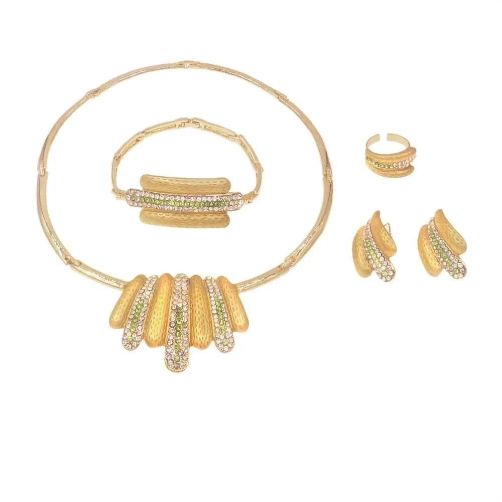 HA0164 New Fashion Jewelry Accessories 18 K Gold Plated Necklace Earrings Bracelet Rings Nigeria Women's Gold Jewelry Set Necklace