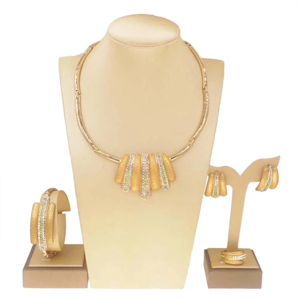 HA0164 New Fashion Jewelry Accessories 18 K Gold Plated Necklace Earrings Bracelet Rings Nigeria Women's Gold Jewelry Set Necklace