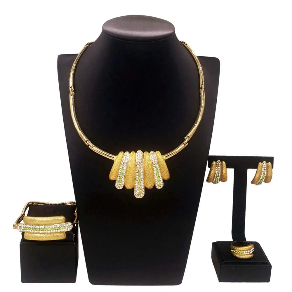 HA0164 New Fashion Jewelry Accessories 18 K Gold Plated Necklace Earrings Bracelet Rings Nigeria Women's Gold Jewelry Set Necklace