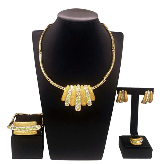 HA0164 New Fashion Jewelry Accessories 18 K Gold Plated Necklace Earrings Bracelet Rings Nigeria Women's Gold Jewelry Set Necklace