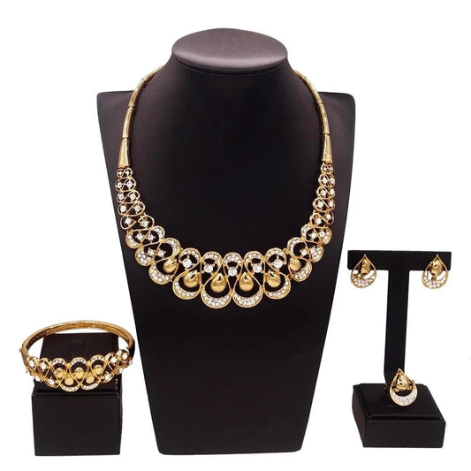 HA0180 High Quality Wholesale Gold Jewelry Set Nigerian Fashion Jewelry Necklace Set Bangle 18 k Gold Plated African Jewelry For Women