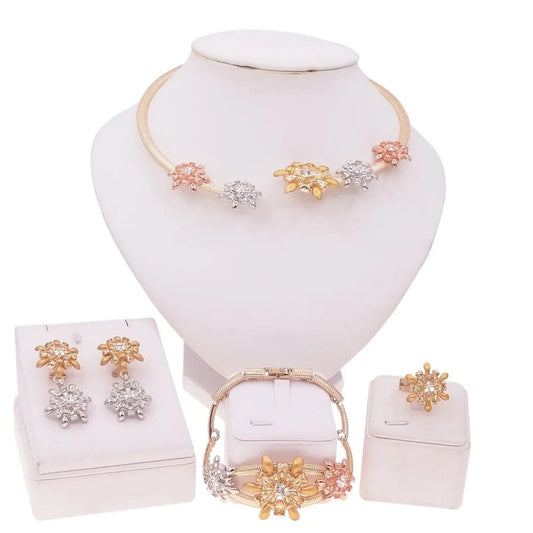 HA0205 Fashion 18K Gold Bracelet Necklace Set High Quality Dubai Jewelry Sets Nigerian Jewelry For Women Necklace Earrings Bangle