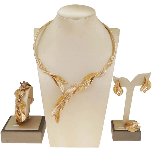 HA23261 Manufacture Wholesale Price Dubai Gold Jewelry Set Popular Fashion Wedding Women Jewelry 18 K Gold Plated Jewelry Necklace Set