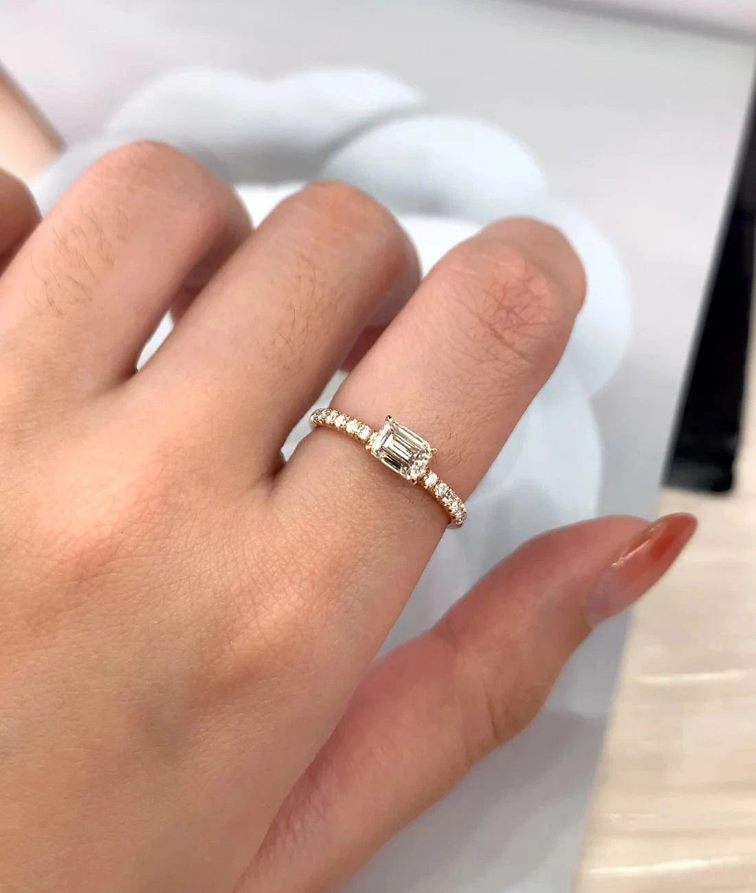 Hailer D color 0.7ct emerald shape vvs grade cvd diamond rings jewelry women 18k gold for wedding