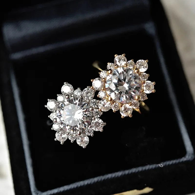 Hailer Jewelry snowflake shape gemstone wedding rings jewelry ring diamond silver moissanite ring 2 carat