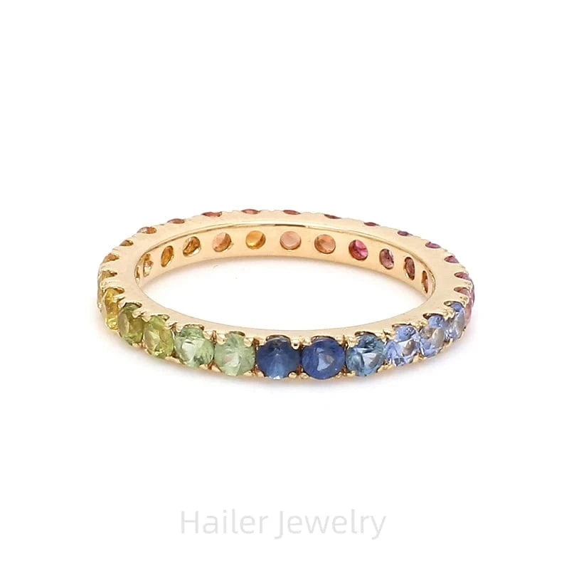Hailer joyas gemstone lab sapphire silver jewelry 925 rainbow 14k gold eternity wedding band ring for women