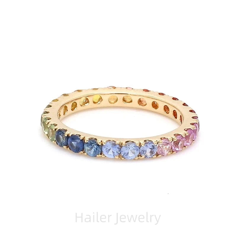 Hailer joyas gemstone lab sapphire silver jewelry 925 rainbow 14k gold eternity wedding band ring for women