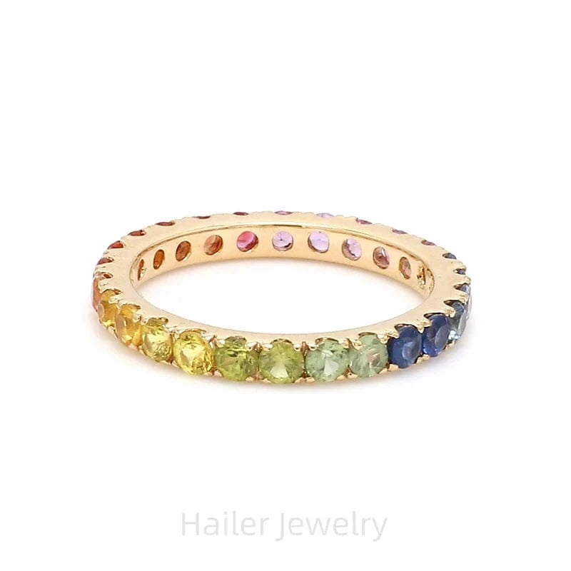 Hailer joyas gemstone lab sapphire silver jewelry 925 rainbow 14k gold eternity wedding band ring for women