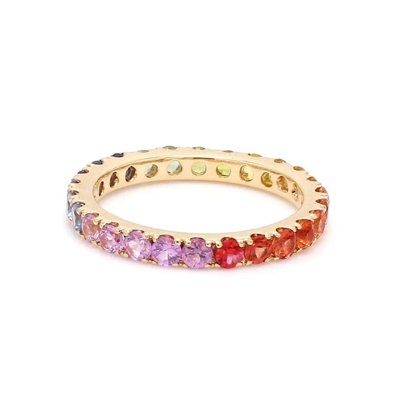Hailer joyas gemstone lab sapphire silver jewelry 925 rainbow 14k gold eternity wedding band ring for women