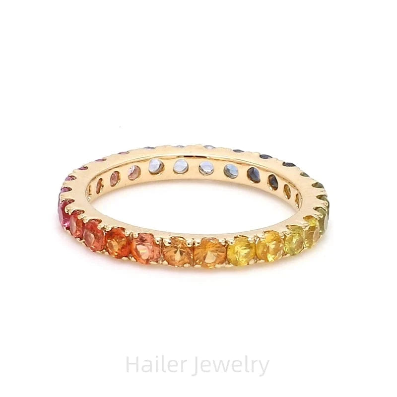 Hailer joyas gemstone lab sapphire silver jewelry 925 rainbow 14k gold eternity wedding band ring for women