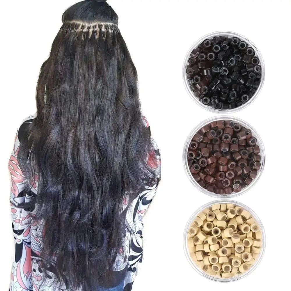 Hair Micro Rings 5*3MM 1000PCS Silicone Lined Micro Rings Links Beads for Hair Extensions black micro rings