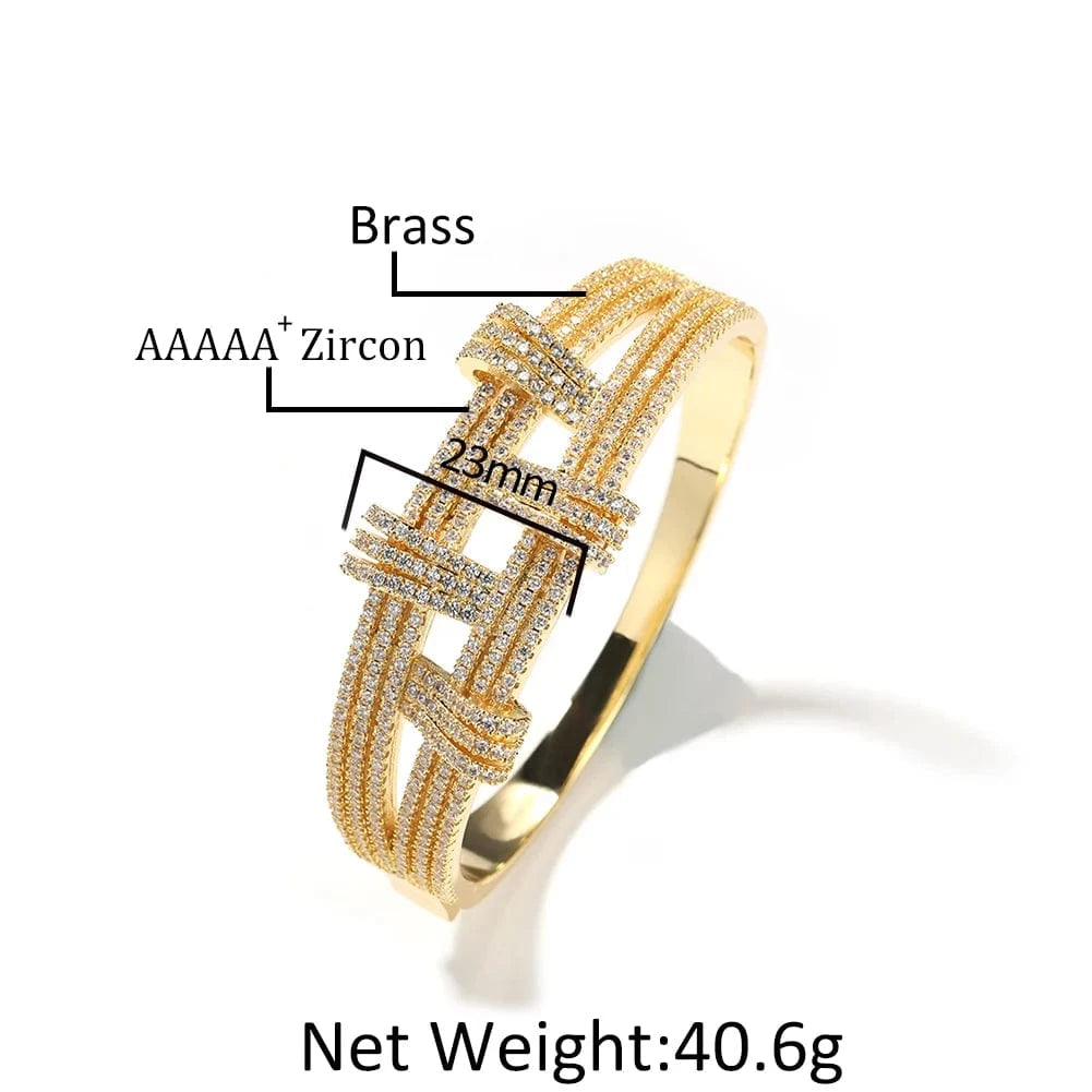 Half Cubic Zircon 2 layer Bar Bangle Bracelet Hip Hop Women Men Fashion Jewelry