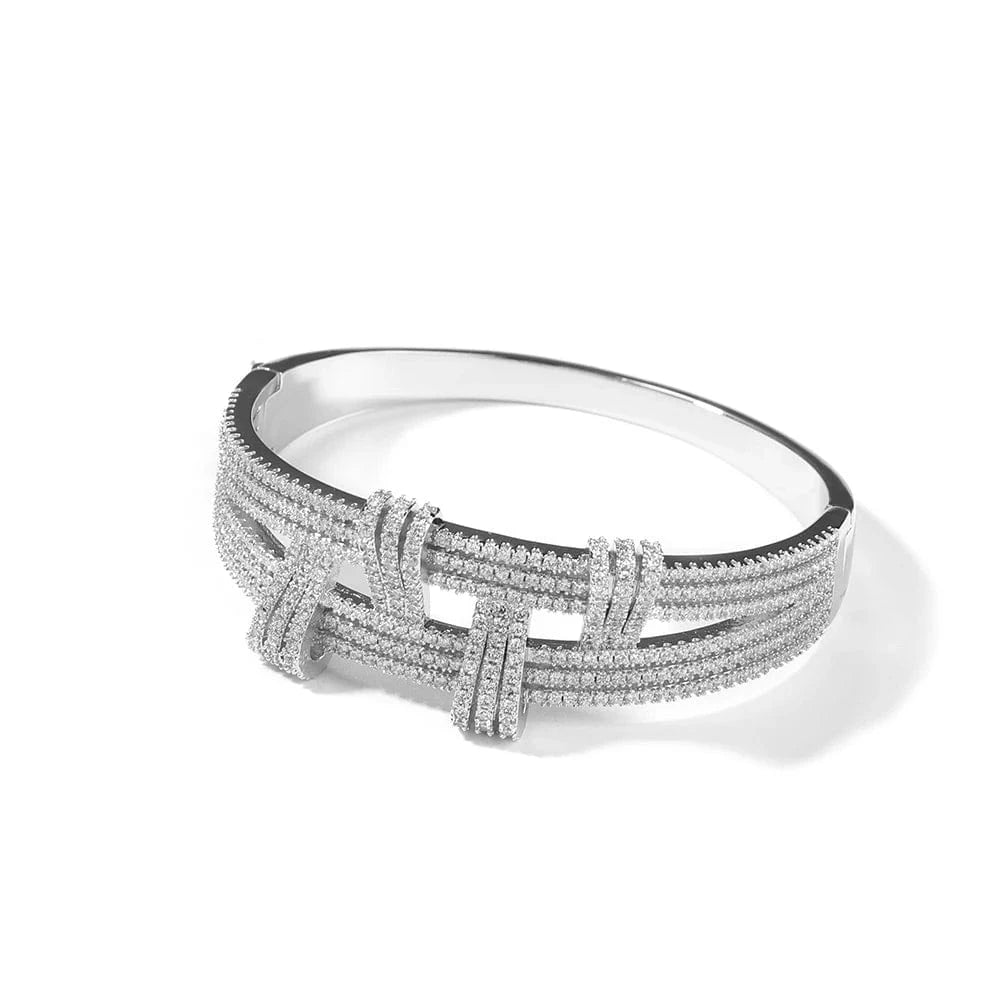 Half Cubic Zircon 2 layer Bar Bangle Bracelet Hip Hop Women Men Fashion Jewelry