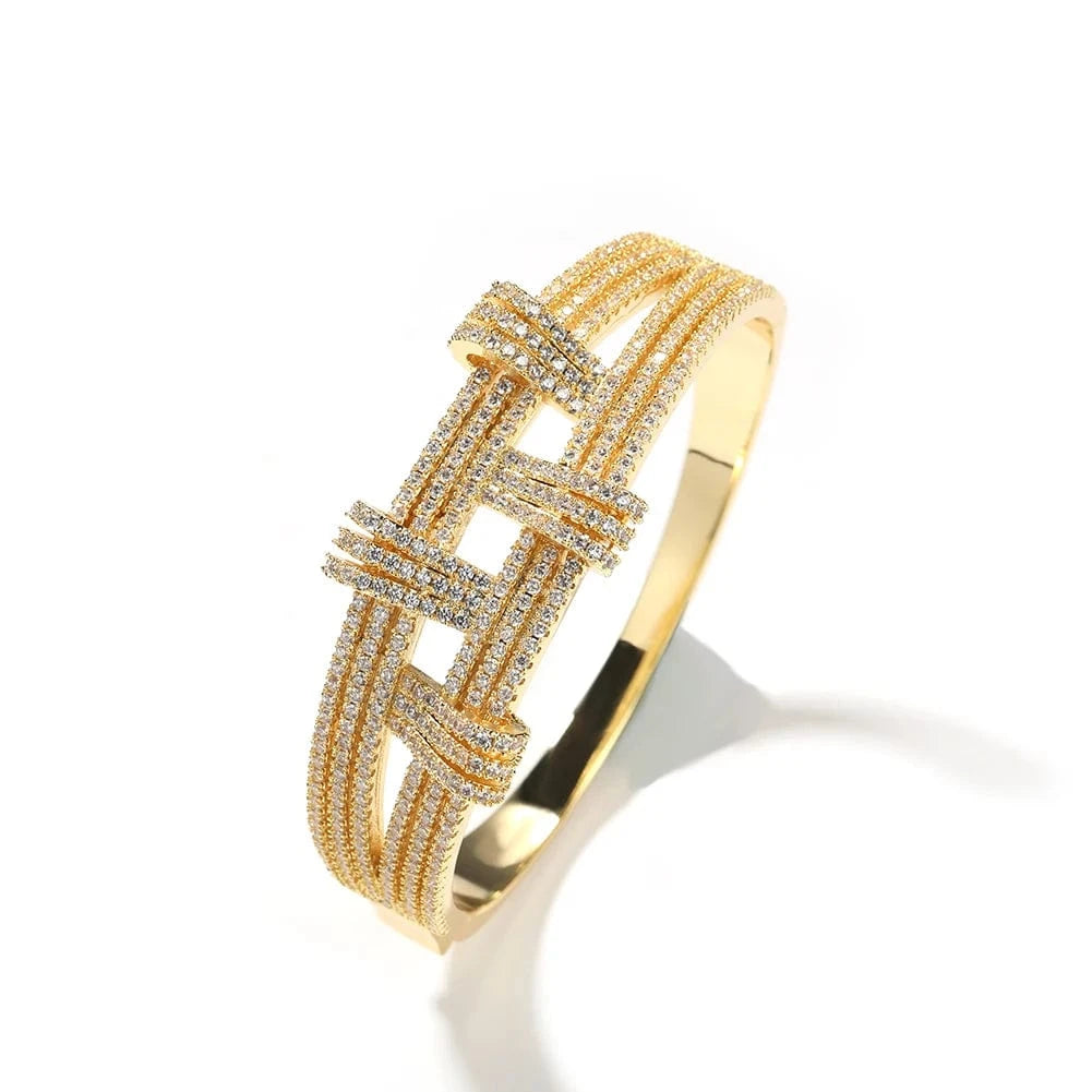Half Cubic Zircon 2 layer Bar Bangle Bracelet Hip Hop Women Men Fashion Jewelry