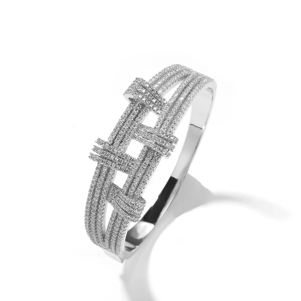 Half Cubic Zircon 2 layer Bar Bangle Bracelet Hip Hop Women Men Fashion Jewelry