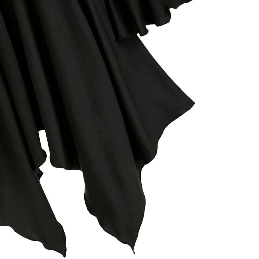 Halloween Women's Gothic Hooded Ruffle Flared Sleeve Lace Up Cloak Cape Tunic Tops Ladies Party Witch Costume Size S-2XL