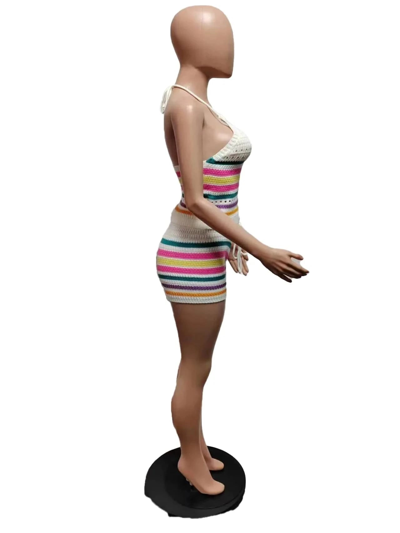 Halter Top Knitted Summer Sets Women 2 Piece Sets Summer 2024 New Arrival Leisure Two Piece Knit Short and Crop Set